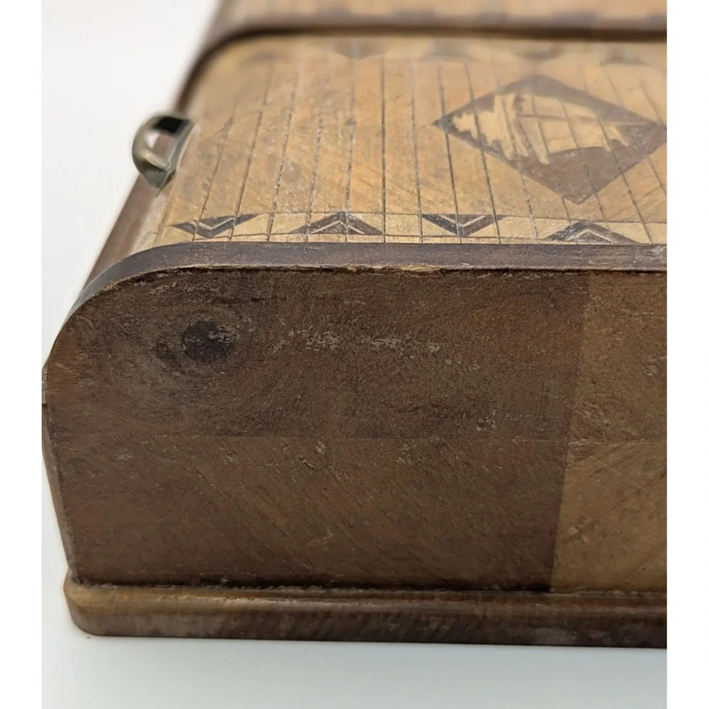 Vintage Japanese Roll Top Box Cigarette Trinket Sailboat Wooden